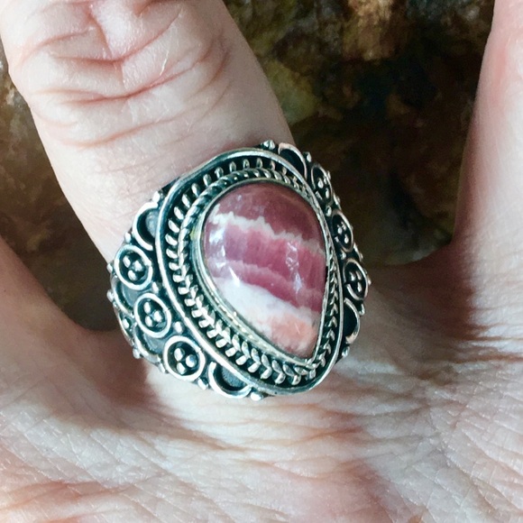 Rhodochrosite 925 sterling silver ring 8 NWT - Picture 5 of 6